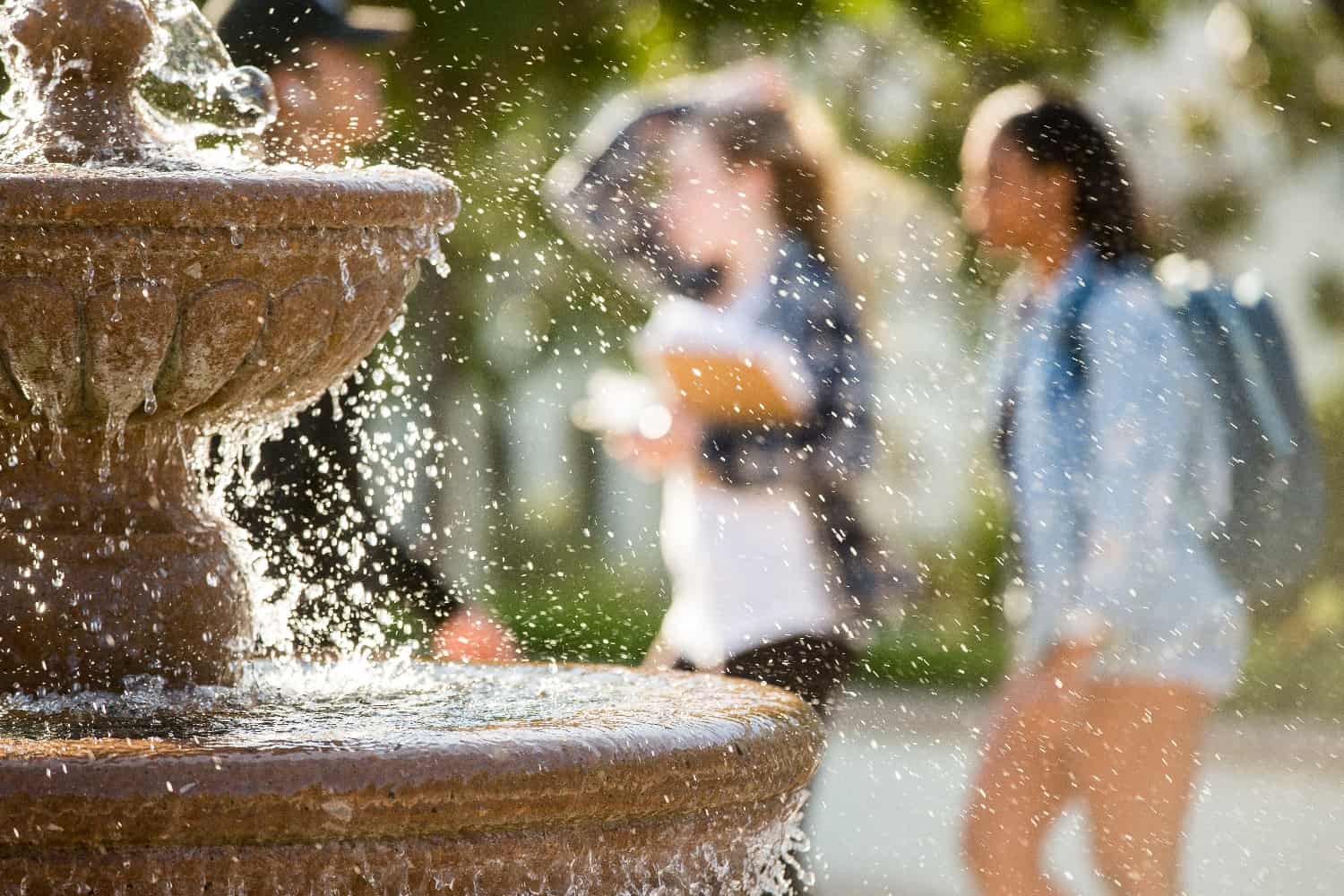 university of san diego law fountain with students